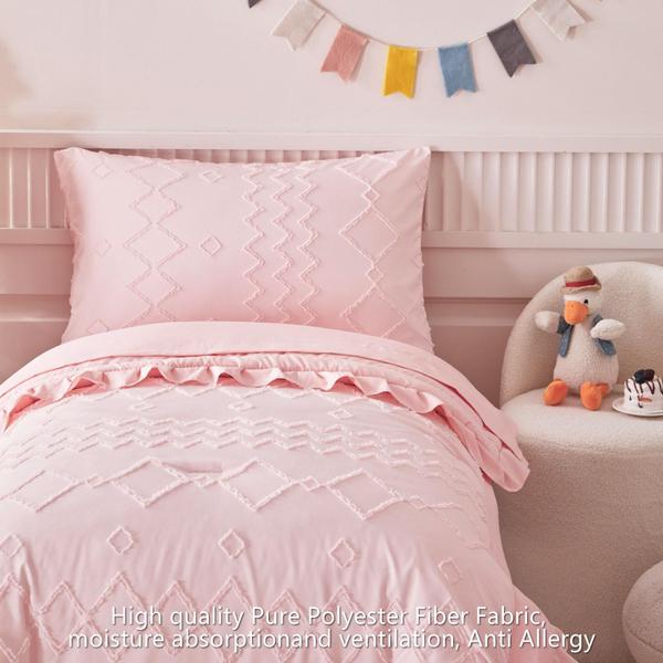 Imagem de Conjunto de roupa de cama infantil AIKASY Super Soft 4 peças rosa coral