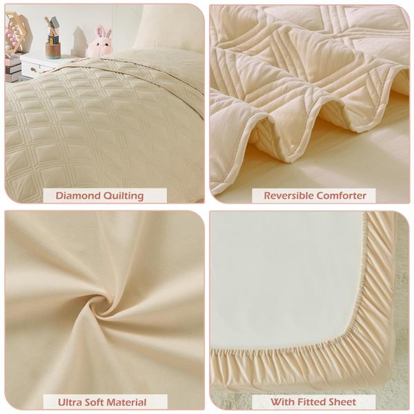 Imagem de Conjunto de roupa de cama infantil Cozyholy Beige Geometric para meninos e meninas