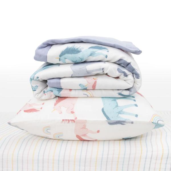 Imagem de Conjunto de roupa de cama infantil Little Unicorn Cotton Muslin, 3 peças