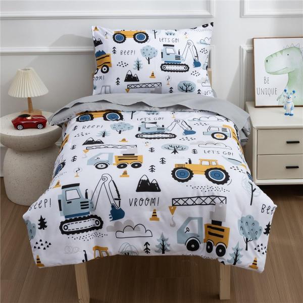 Imagem de Conjunto de roupa de cama infantil NTBED Construction para bebês e meninos, 4 unidades