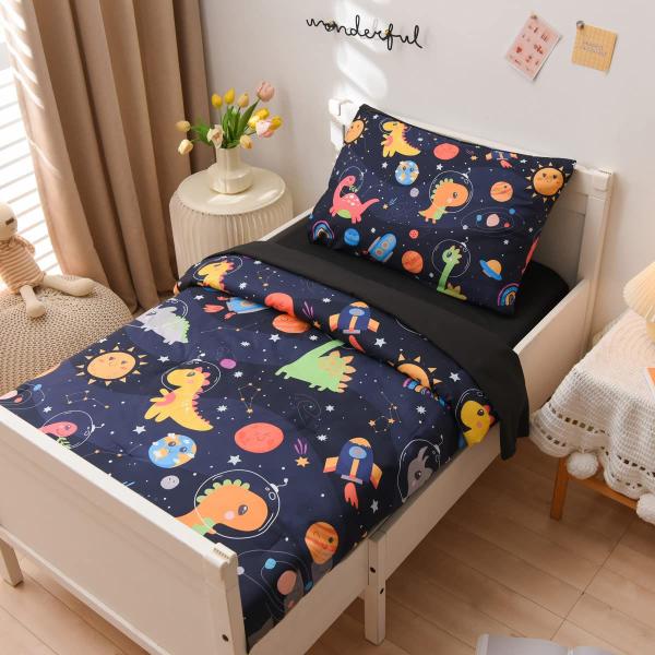 Imagem de Conjunto de roupa de cama infantil NTBED Galaxy Space Dinosaur 4 peças