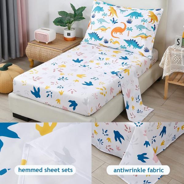 Imagem de Conjunto de roupa de cama infantil PERFEMET Cartoon Dinosaur Print 4 peças