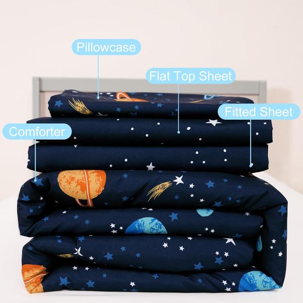 Imagem de Conjunto de roupa de cama infantil PHF Ultra Soft Navy Space para meninos