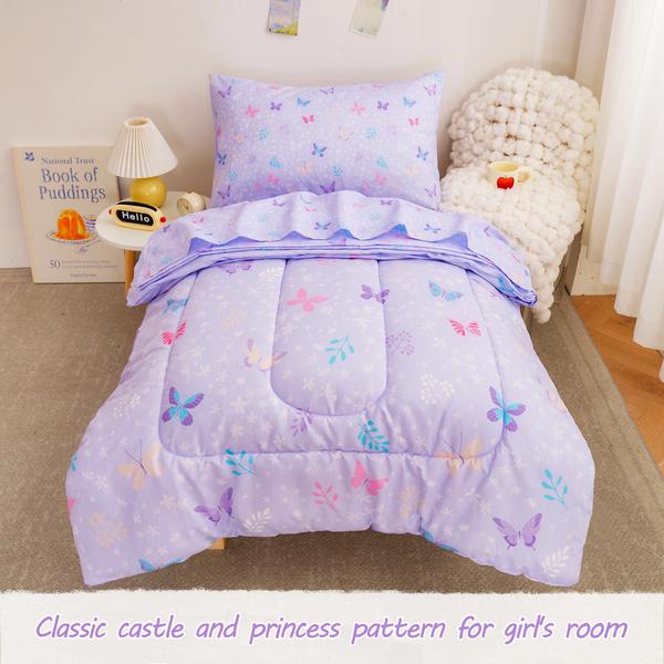 Imagem de Conjunto de roupa de cama infantil Viviland Butterfly Floral Purple Microfiber