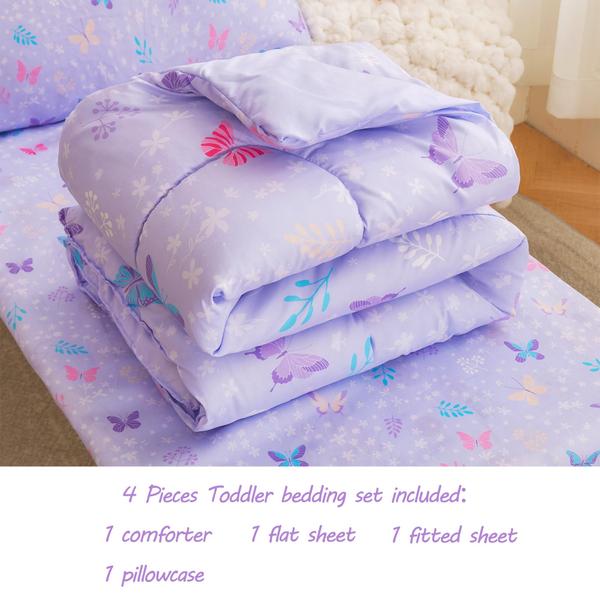 Imagem de Conjunto de roupa de cama infantil Viviland Butterfly Floral Purple Microfiber