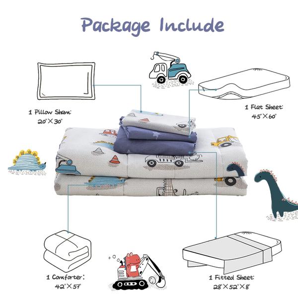 Imagem de Conjunto de roupa de cama infantil WONGS BEDDING Dinosaur Cars 4 peças