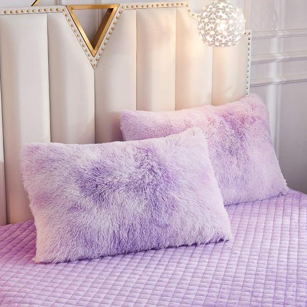 Imagem de Conjunto de roupa de cama JAUXIO Luxury Abstract Faux Fur Tie Dye Lilac Twin