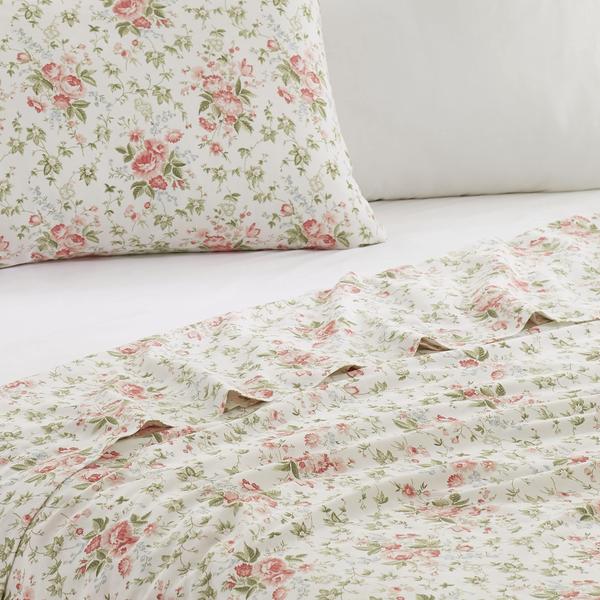 Imagem de Conjunto de roupa de cama Laura Ashley Marissa Coral King Size 6 peças