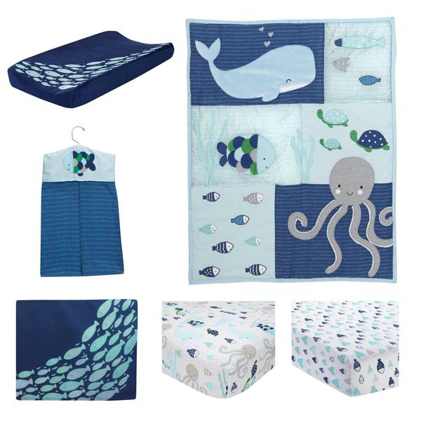 Imagem de Conjunto de roupa de cama para berço Lambs & Ivy Oceania, 6 peças Blue Ocean