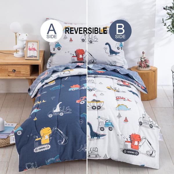 Imagem de Conjunto de roupa de cama para crianças de algodão reversível DJY Dinosaur Cars