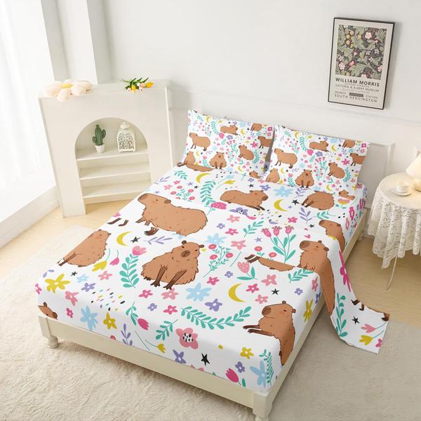 Imagem de Conjunto de roupa de cama QOOMO Cartoon Cute Capybara Microfiber Queen Size