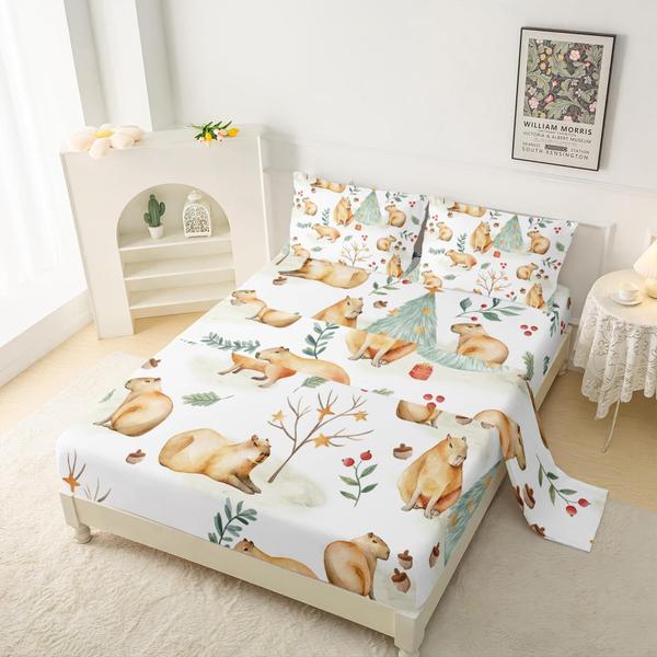 Imagem de Conjunto de roupa de cama QOOMO Kawaii Rodent Animal Microfiber Queen Size