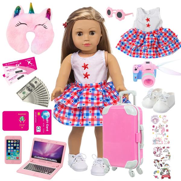 Imagem de Conjunto de roupas e acessórios para bonecas ZQDOLL American de 18 polegadas