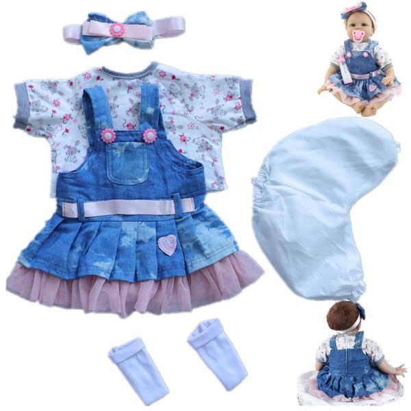 Imagem de Conjunto de roupas para Reborn Baby Doll Girl de 43 a 56 cm com saia jeans