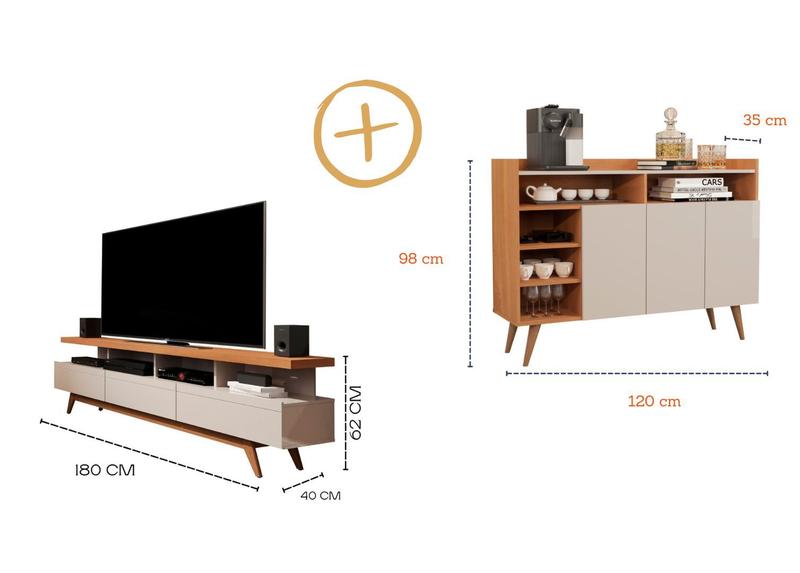 Imagem de Conjunto de Sala com Buffet Aparador Celta e Rack para TV 70" Vivare Wood 1.8 Giga Moveis