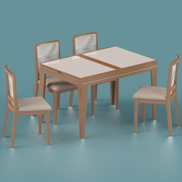 Imagem de Conjunto de Sala de Jantar com Mesa Extensível 4 Cadeiras 120cm Madri