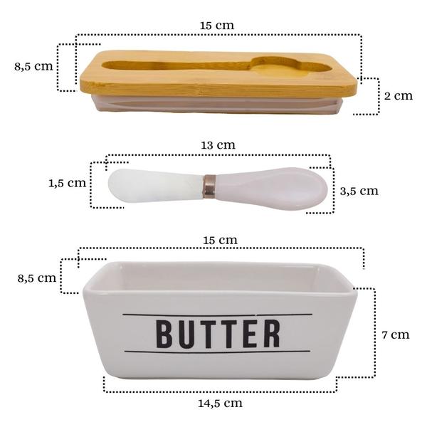 Imagem de Conjunto De Saleiro E Manteigueira De Porcelana Branca Com Tampa Bambu