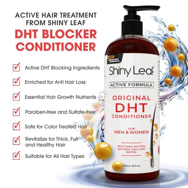 Imagem de Conjunto de shampoo e condicionador Shiny Leaf DHT Blocker com biotina