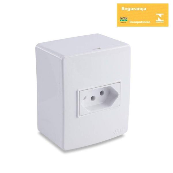 Imagem de Conjunto de Sobrepor 1 Tomada Simples 10A 250V Branco Rubi - Force Line