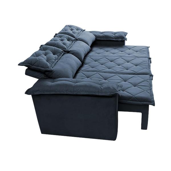 Imagem de Conjunto de Sofá 3 e 2 Lugares Retrátil e Reclinável Cama inBox Compact 2,00x1,50m Velusoft Azul