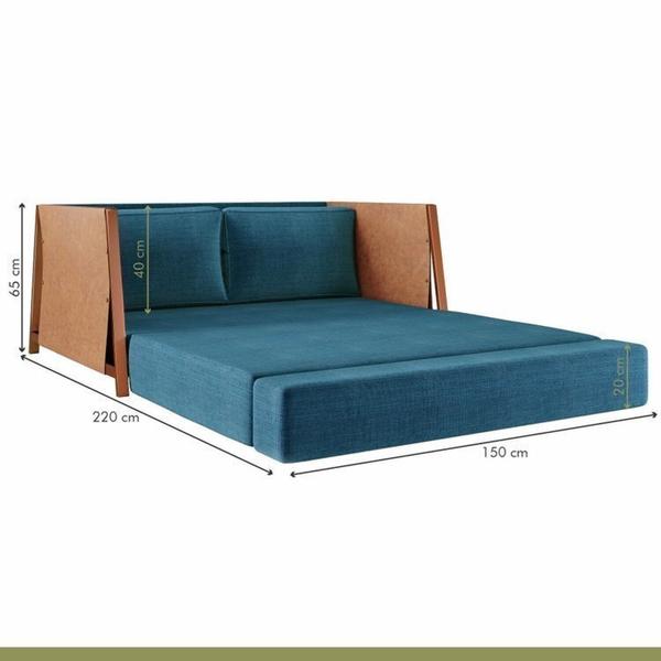 Imagem de Conjunto de Sofá Cama com 2 Poltronas em Linho Cobre/Jeans Azul