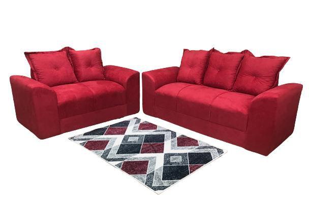 Imagem de Conjunto de Sofá de 2 e 3 lugares Porto Vermelho Suede Resistente 