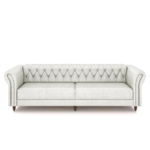 Imagem de Conjunto de Sofá Sala de Estar Stanford Chesterfield 2 e 3 Lugares 180cm/240cm Pés Madeira Couro Branco Manchado G58 - Gran Belo