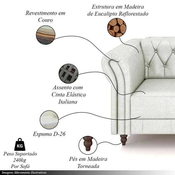 Imagem de Conjunto de Sofá Sala de Estar Stanford Chesterfield 2 e 3 Lugares 180cm/240cm Pés Madeira Couro Branco Manchado G58 - Gran Belo