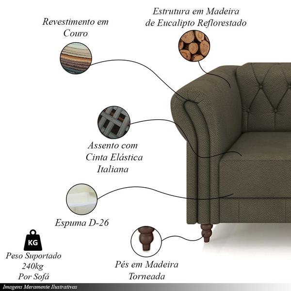 Imagem de Conjunto de Sofá Sala de Estar Stanford Chesterfield 2 e 3 Lugares 180cm/240cm Pés Madeira Couro Capuccino G58 - Gran Belo