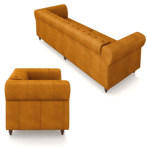 Imagem de Conjunto de Sofá Sala de Estar Stanford Chesterfield 2 e 3 Lugares 180cm/240cm Pés Madeira Couro Mel G58 - Gran Belo