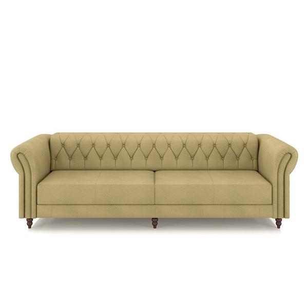 Imagem de Conjunto de Sofá Sala de Estar Stanford Chesterfield 2 e 3 Lugares 180cm/260cm Pés Madeira Couro Bege G58 - Gran Belo