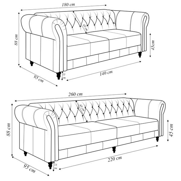 Imagem de Conjunto de Sofá Sala de Estar Stanford Chesterfield 2 e 3 Lugares 180cm/260cm Pés Madeira Couro Borgonha G58 - Gran Belo