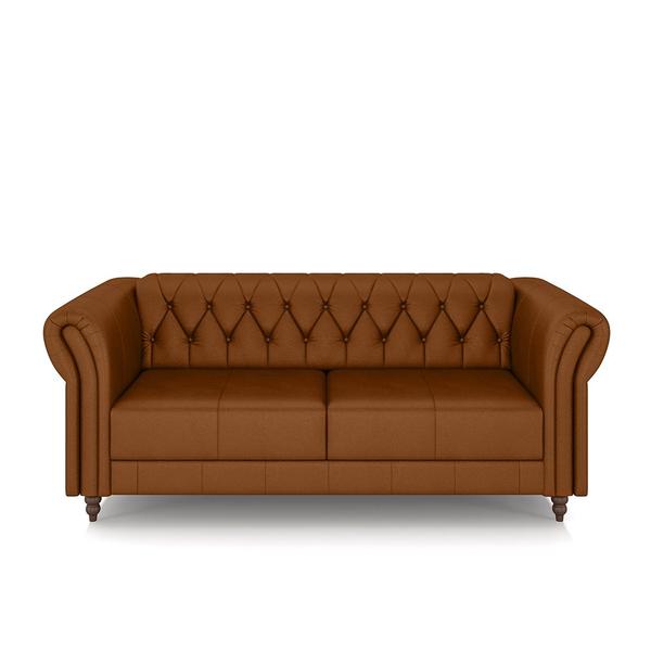 Imagem de Conjunto de Sofá Sala de Estar Stanford Chesterfield 2 e 3 Lugares 180cm/260cm Pés Madeira Couro Caramelo G58 - Gran Belo