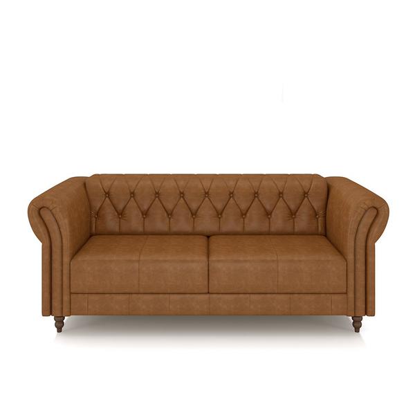 Imagem de Conjunto de Sofá Sala de Estar Stanford Chesterfield 2 e 3 Lugares 180cm/260cm Pés Madeira Couro Mel Manchado G58 - Gran Belo