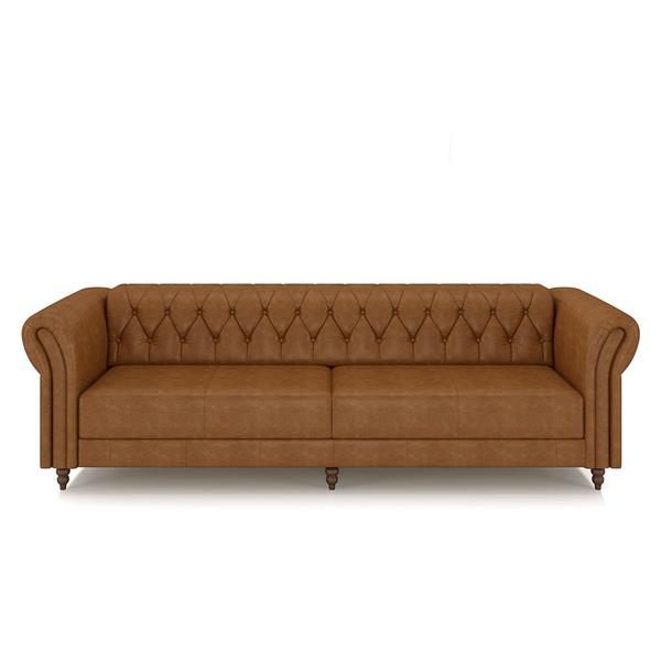 Imagem de Conjunto de Sofá Sala de Estar Stanford Chesterfield 2 e 3 Lugares 180cm/260cm Pés Madeira Couro Mel Manchado G58 - Gran Belo