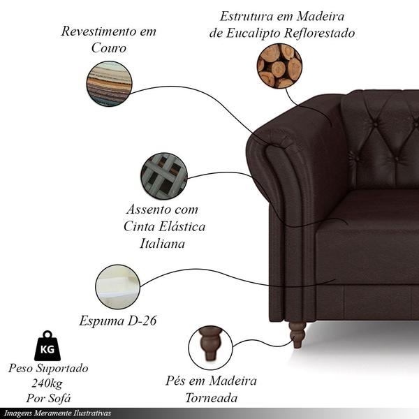 Imagem de Conjunto de Sofá Sala de Estar Stanford Chesterfield 2 e 3 Lugares 180cm/260cm Pés Madeira Couro Wine Vinho G58 - Gran Belo