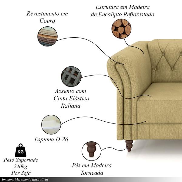 Imagem de Conjunto de Sofá Sala de Estar Stanford Chesterfield 2 e 3 Lugares 200cm/240cm Pés Madeira Couro Bege G58 - Gran Belo