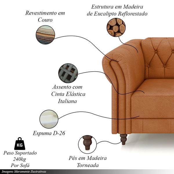 Imagem de Conjunto de Sofá Sala de Estar Stanford Chesterfield 2 e 3 Lugares 200cm/240cm Pés Madeira Couro Terracota G58 - Gran Belo