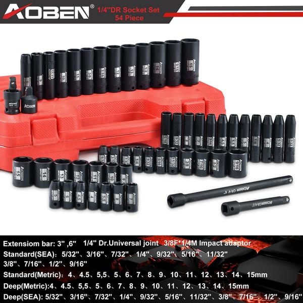 Imagem de Conjunto de soquetes AOBEN 1/4" Drive 54 peças de 6 pontos SAE/Metric