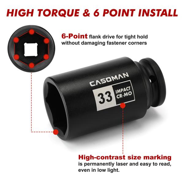 Imagem de Conjunto de soquetes CASOMAN de 1/2 polegada Drive Deep Impact 9 peças Metric