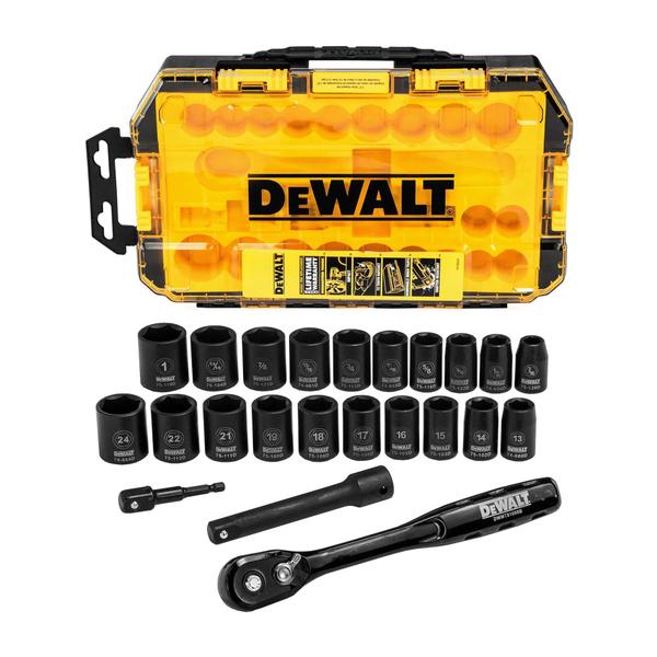 Imagem de Conjunto de soquetes DEWALT, 23 peças, acionamento de 1/2 polegada