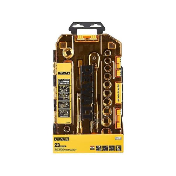 Imagem de Conjunto de soquetes DEWALT DWMT73813 Drive 1/2 (23 peças) com estojo