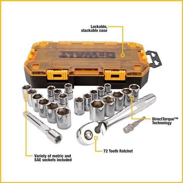 Imagem de Conjunto de soquetes DEWALT DWMT73813 Drive 1/2 (23 peças) com estojo