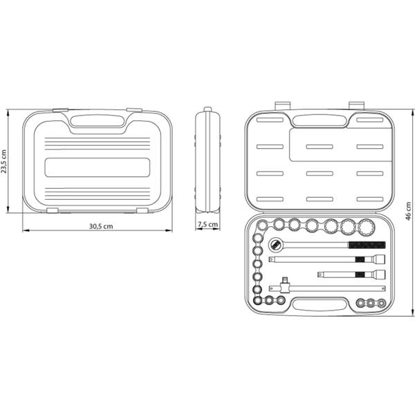 Imagem de Conjunto de Soquetes Estriado Tramontina C/ Maleta 1/2" 22Pç