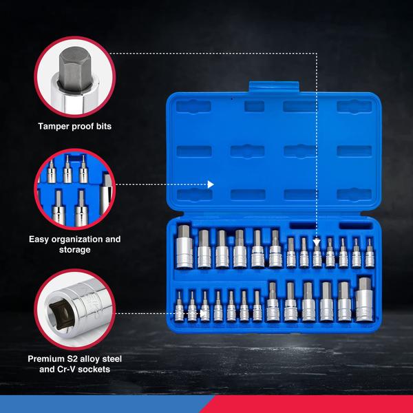 Imagem de Conjunto de soquetes Hex Bit NEIKO 01144A à prova de adulteração de 26 peças