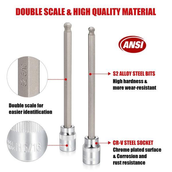 Imagem de Conjunto de soquetes RIMKOLO 3/8 Drive Long Ball End Hex Bit de 20 peças