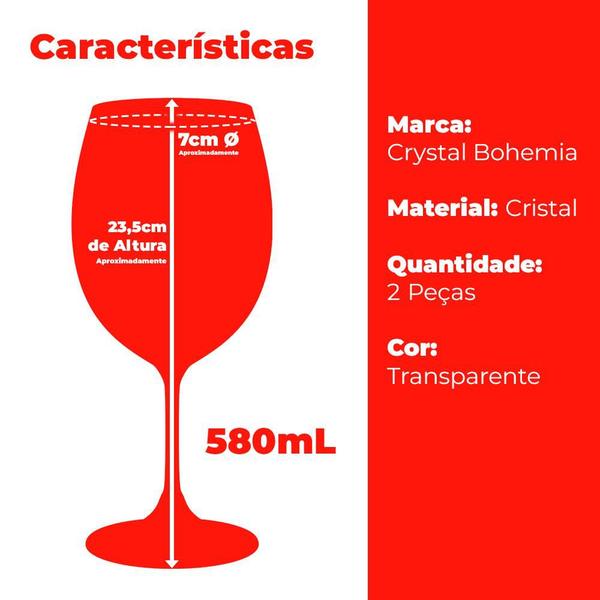 Imagem de Conjunto de taças de Vinho de Cristal Bohemia Gastro Colibri 580mL 2 peças 580/4S032-2pç