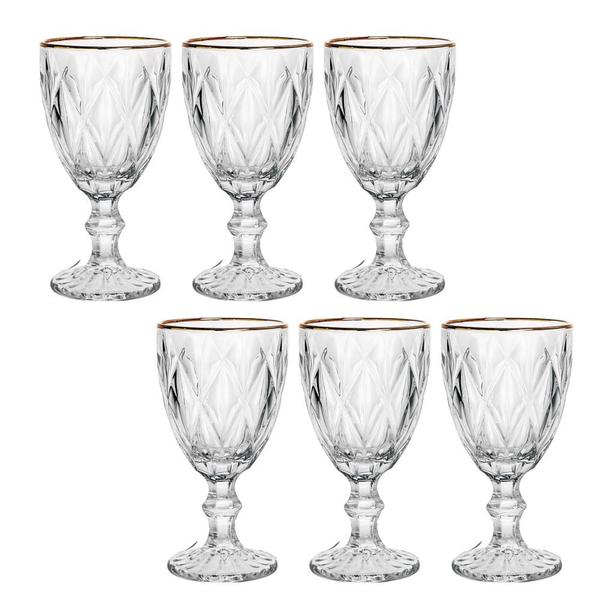 Conjunto de Taças Diamante Clear C/ Borda Dourada 6pçs 330ml - CLASS HOME Conjunto de Taças Diamante Clear C/ Borda Dourada 6pçs 330ml - CLASS HOME