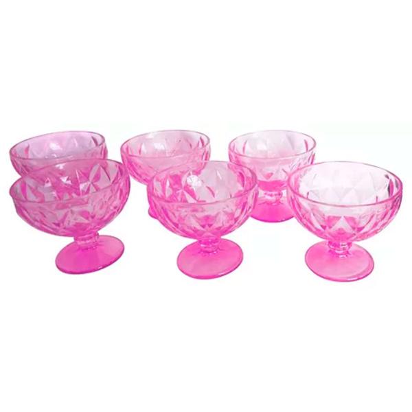 Imagem de Conjunto de Taças Para Sobremesa Sorvetes Açaí 310ML Cor de Rosa 6 Peças Diamantes