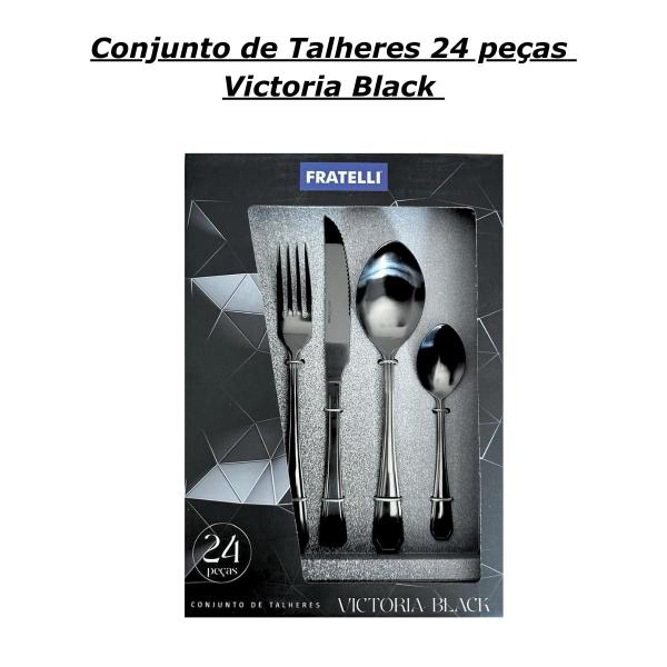 Imagem de Conjunto De Talheres 24 Pçs Victoria Black + Escumadeira Premium Faqueiro Inox Colher Garfo Faca Colher De Sobremesa